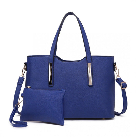 S1719 - MISS LULU PU LEATHER HANDBAG & PURSE - NAVY - The Baggage Shop
