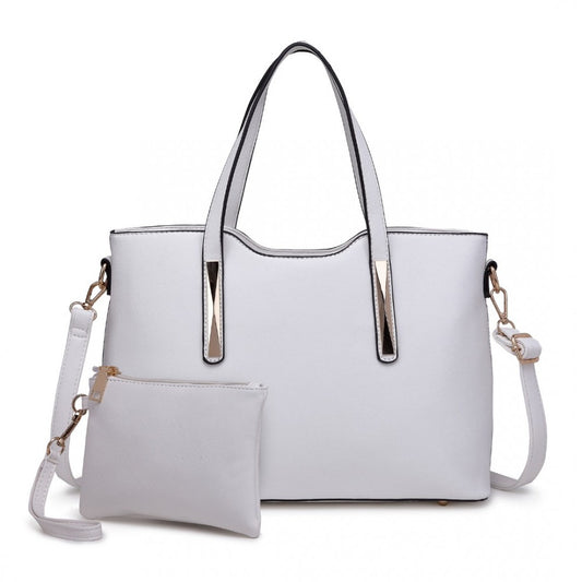 S1719 - MISS LULU PU LEATHER HANDBAG & PURSE - WHITE - The Baggage Shop