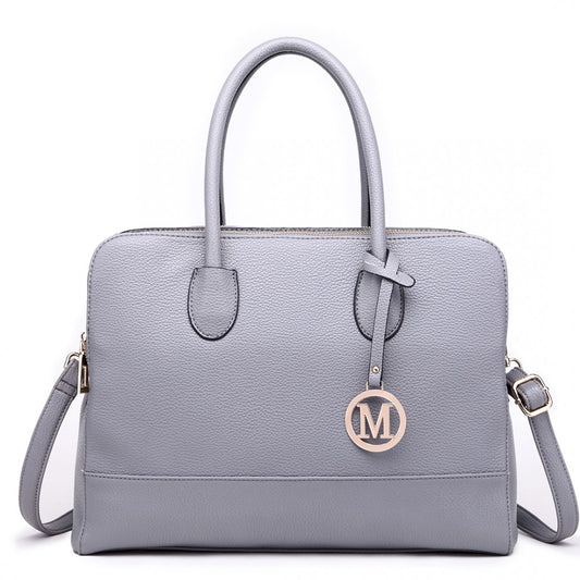 LT1726 - MISS LULU TEXTURED PU LEATHER MEDIUM SIZE CLASSIC TOTE BAG SHOULDER BAG - GREY - The Baggage Shop