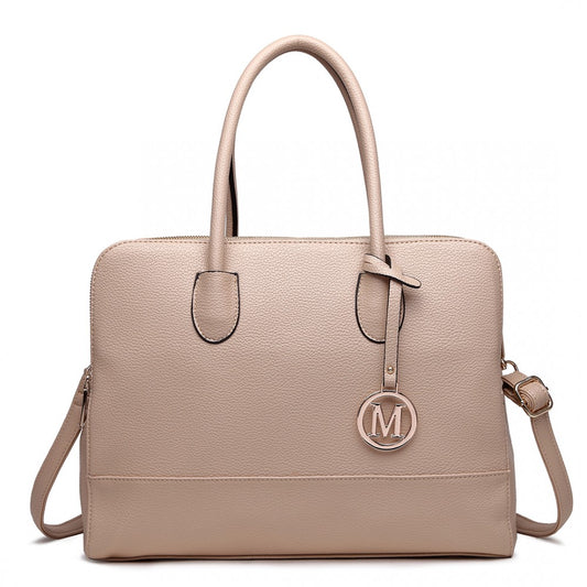 LT1726 - MISS LULU TEXTURED PU LEATHER MEDIUM SIZE CLASSIC TOTE BAG SHOULDER BAG - TAN - The Baggage Shop