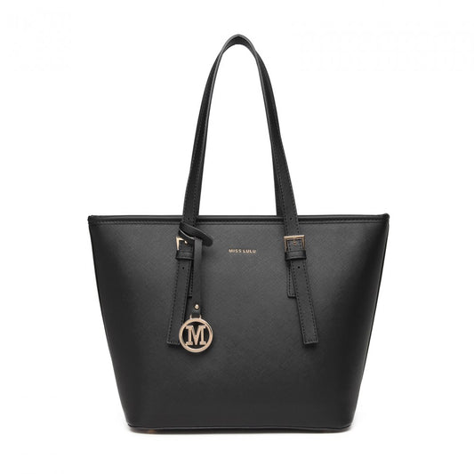 LT2054 - MISS LULU MINIMALIST TOTE HANDBAG STRUCTURED - BLACK - The Baggage Shop