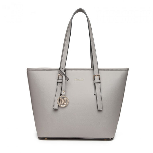 LT2054 - MISS LULU MINIMALIST TOTE HANDBAG STRUCTURED - GREY - The Baggage Shop