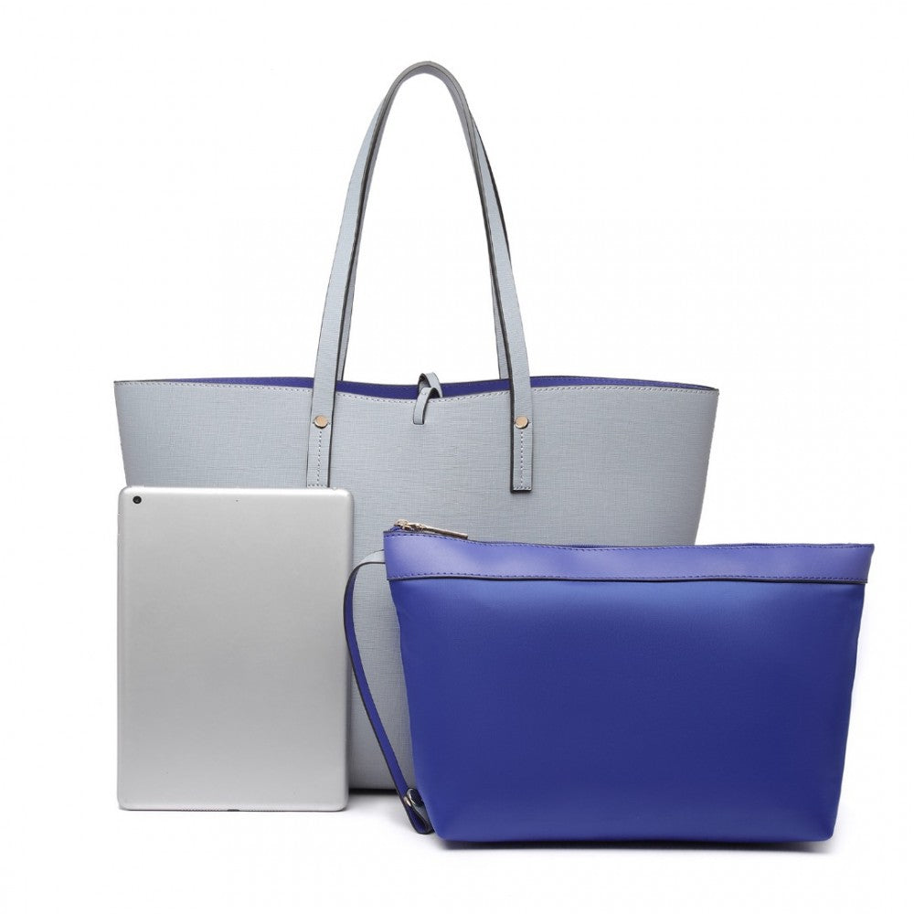 LT6628-1 - MISS LULU WOMEN REVERSIBLE CONTRAST SHOPPER TOTE BAG - GREY - The Baggage Shop