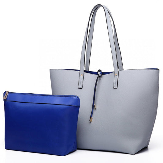 LT6628-1 - MISS LULU WOMEN REVERSIBLE CONTRAST SHOPPER TOTE BAG - GREY - The Baggage Shop