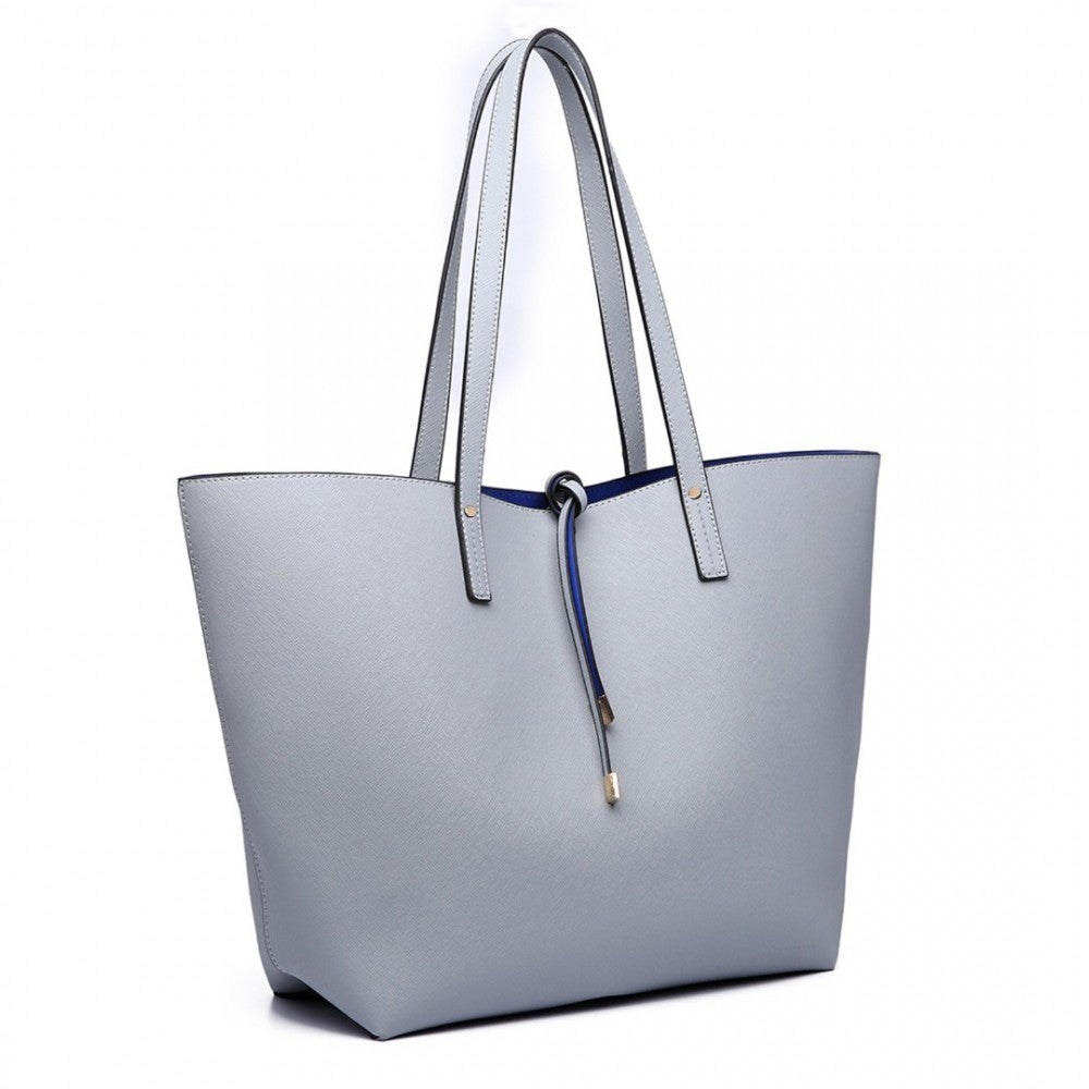LT6628-1 - MISS LULU WOMEN REVERSIBLE CONTRAST SHOPPER TOTE BAG - GREY - The Baggage Shop