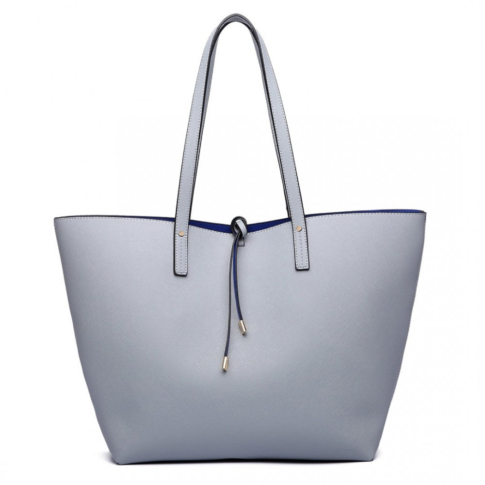 LT6628-1 - MISS LULU WOMEN REVERSIBLE CONTRAST SHOPPER TOTE BAG - GREY - The Baggage Shop