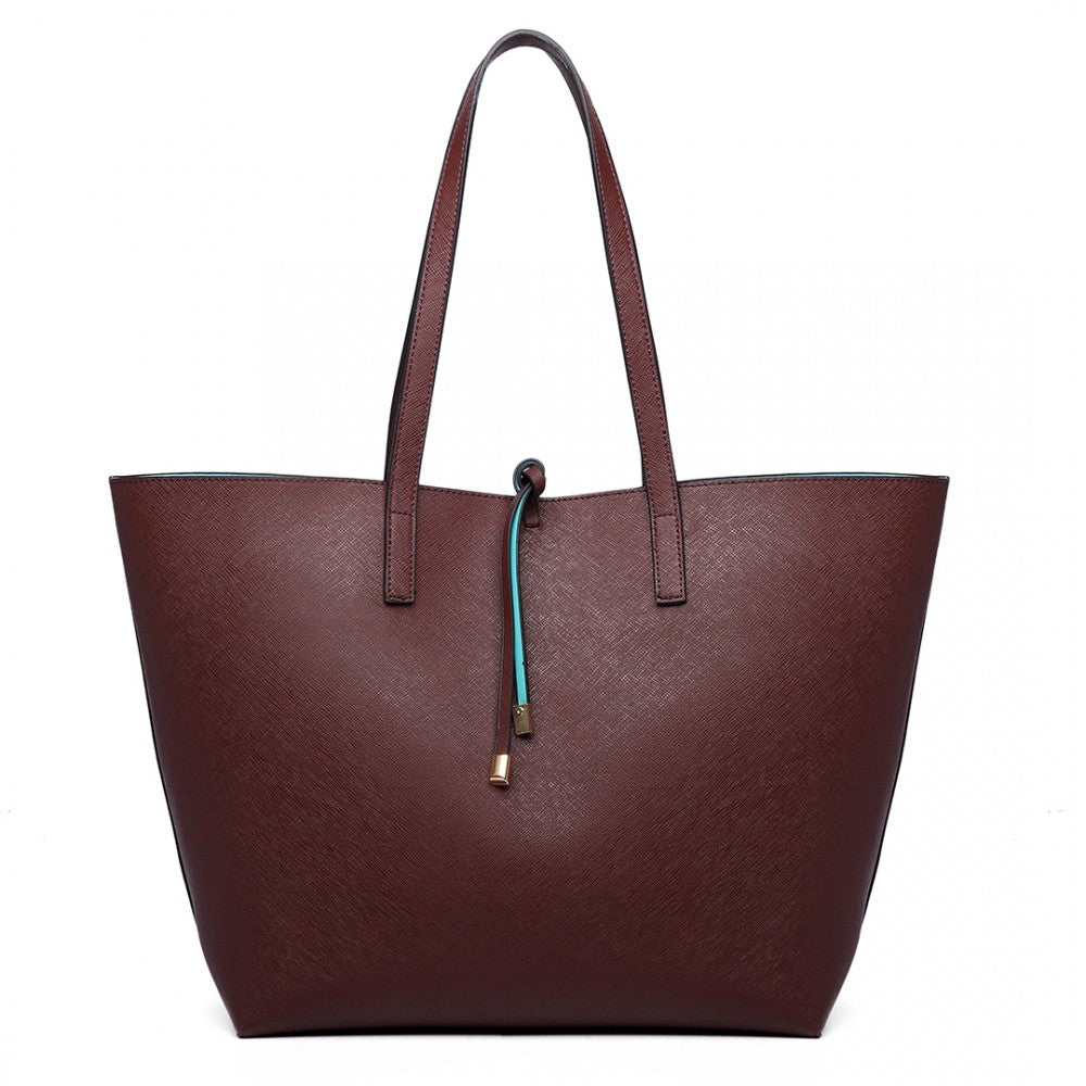 LT6628 - MISS LULU WOMEN REVERSIBLE CONTRAST SHOPPER TOTE BAG COFFEE - The Baggage Shop