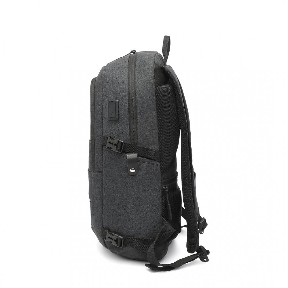 EM2347 - KONO MULTI-COMPARTMENT WATER-RESISTANT BACKPACK WITH USB CHARGING PORT - BLACK - The Baggage Shop