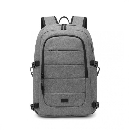 EM2347 - KONO MULTI-COMPARTMENT WATER-RESISTANT BACKPACK WITH USB CHARGING PORT - GREY - The Baggage Shop