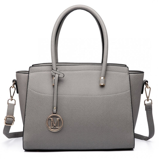 LT6627 - MISS LULU FAUX LEATHER LARGE WINGED TOTE BAG HANDBAG GREY - The Baggage Shop