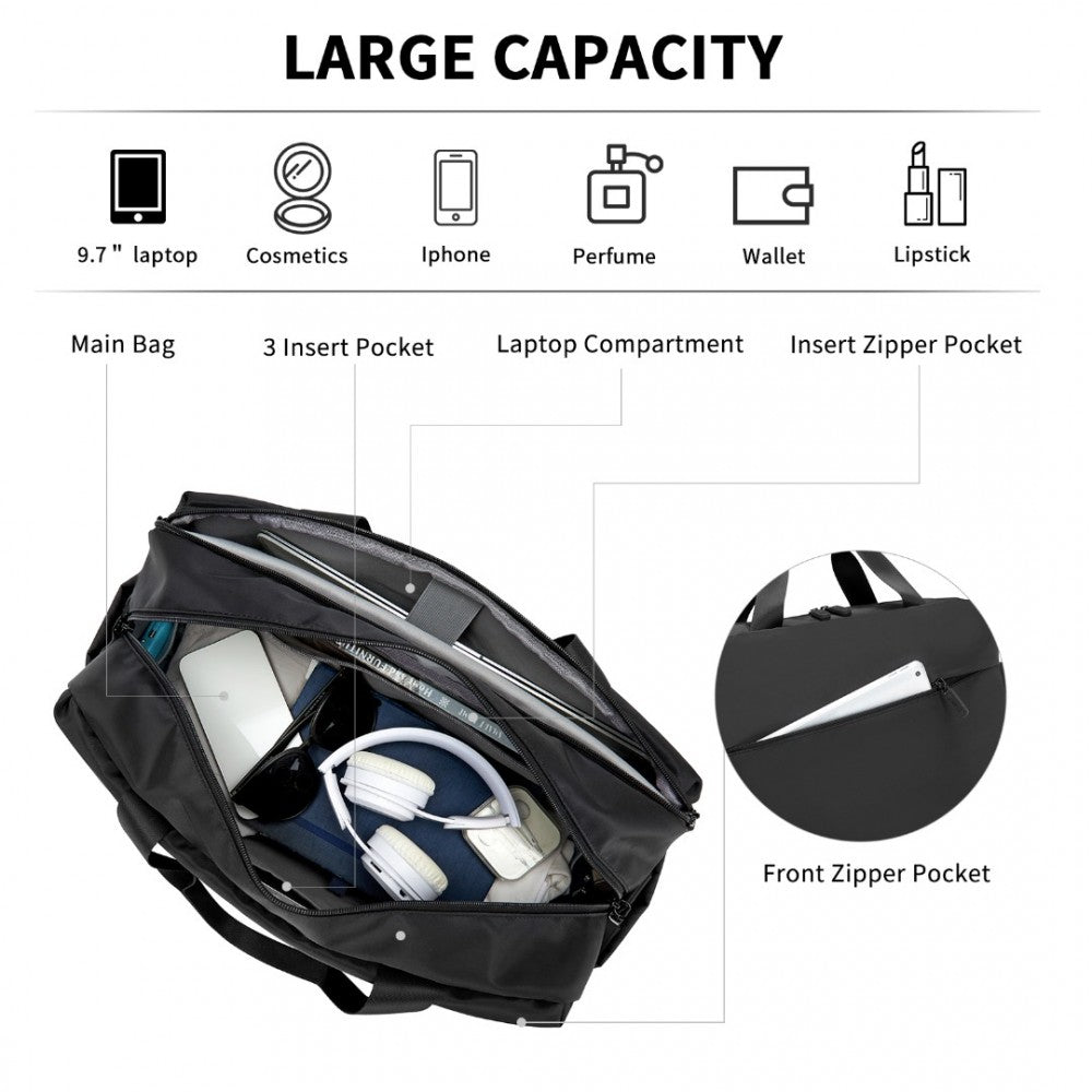 TVK2444 - KONO WATER-RESISTANT TRAVEL BAG WITH LAPTOP SLEEVE MULTI-FUNCTIONAL TOTE FOR BUSINESS AND WEEKEND LARGE CAPACITY FOR MEN AND WOMEN - BLACK - The Baggage Shop