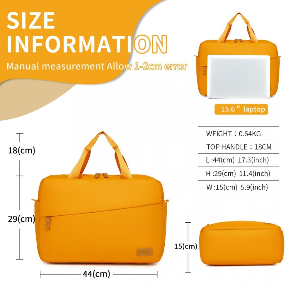 TVK2444 - KONO WATER-RESISTANT TRAVEL BAG WITH LAPTOP SLEEVE MULTI-FUNCTIONAL TOTE FOR BUSINESS AND WEEKEND LARGE CAPACITY FOR MEN AND WOMEN - YELLOW - The Baggage Shop